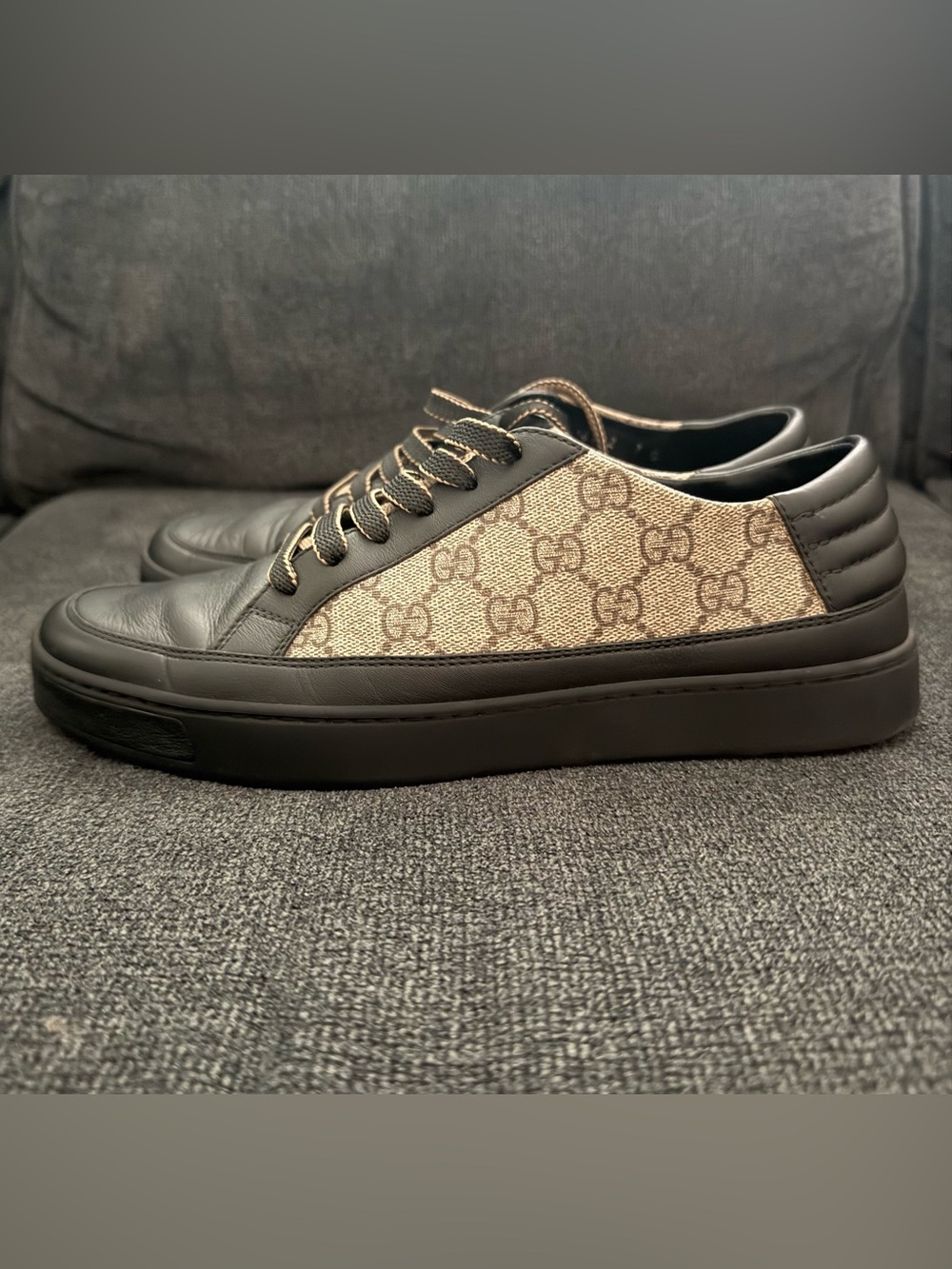 Gucci Men’s Brown GG Canvas & Black Leather Sneakers